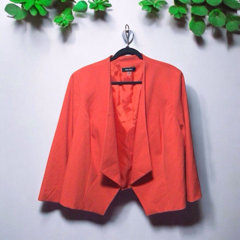 Nine West Tangerine Orange 3/4 Sleeve Kiss Front Blazer 16W